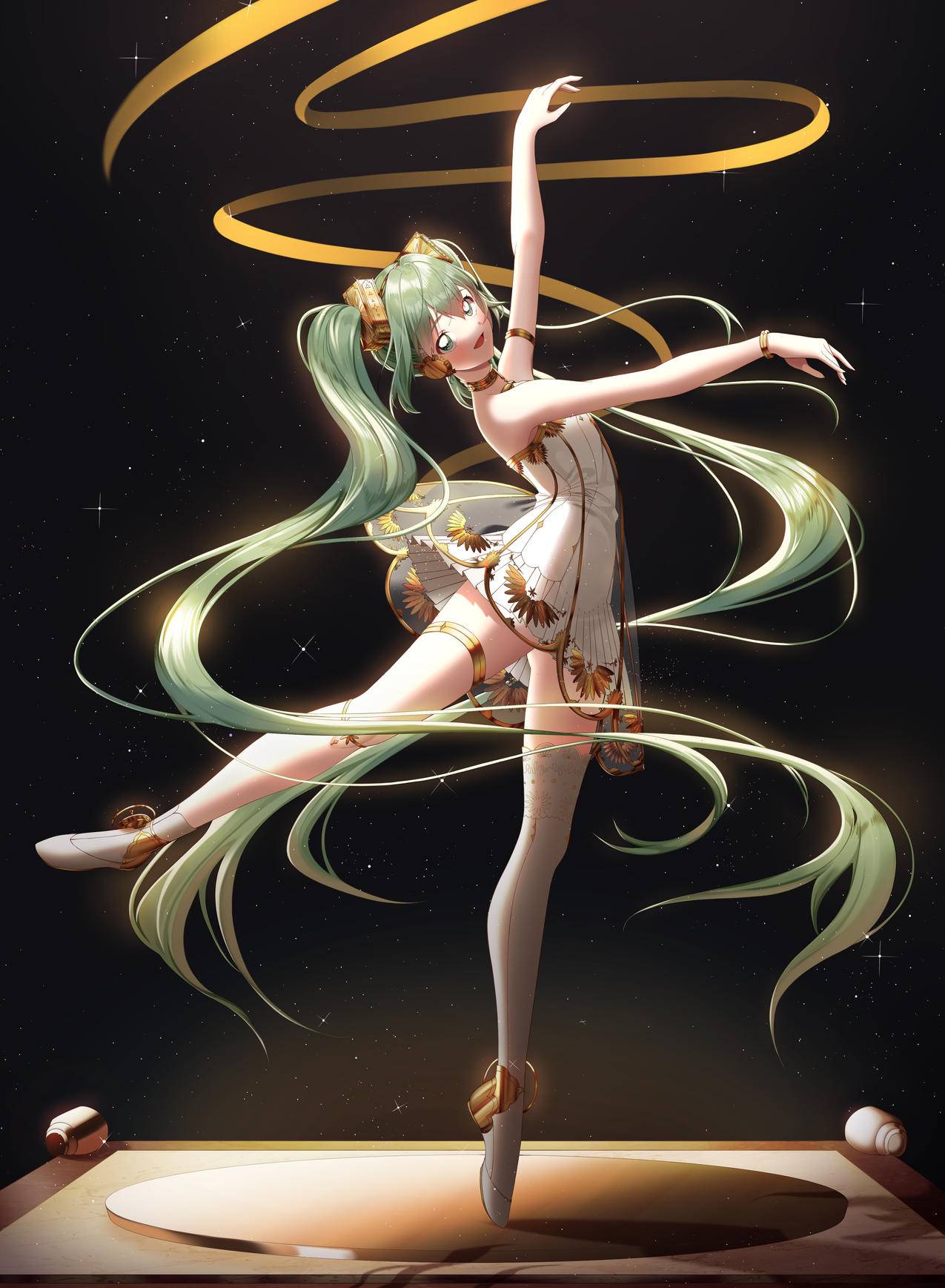 初音未来,舞蹈,彩带,4K高清动漫壁纸