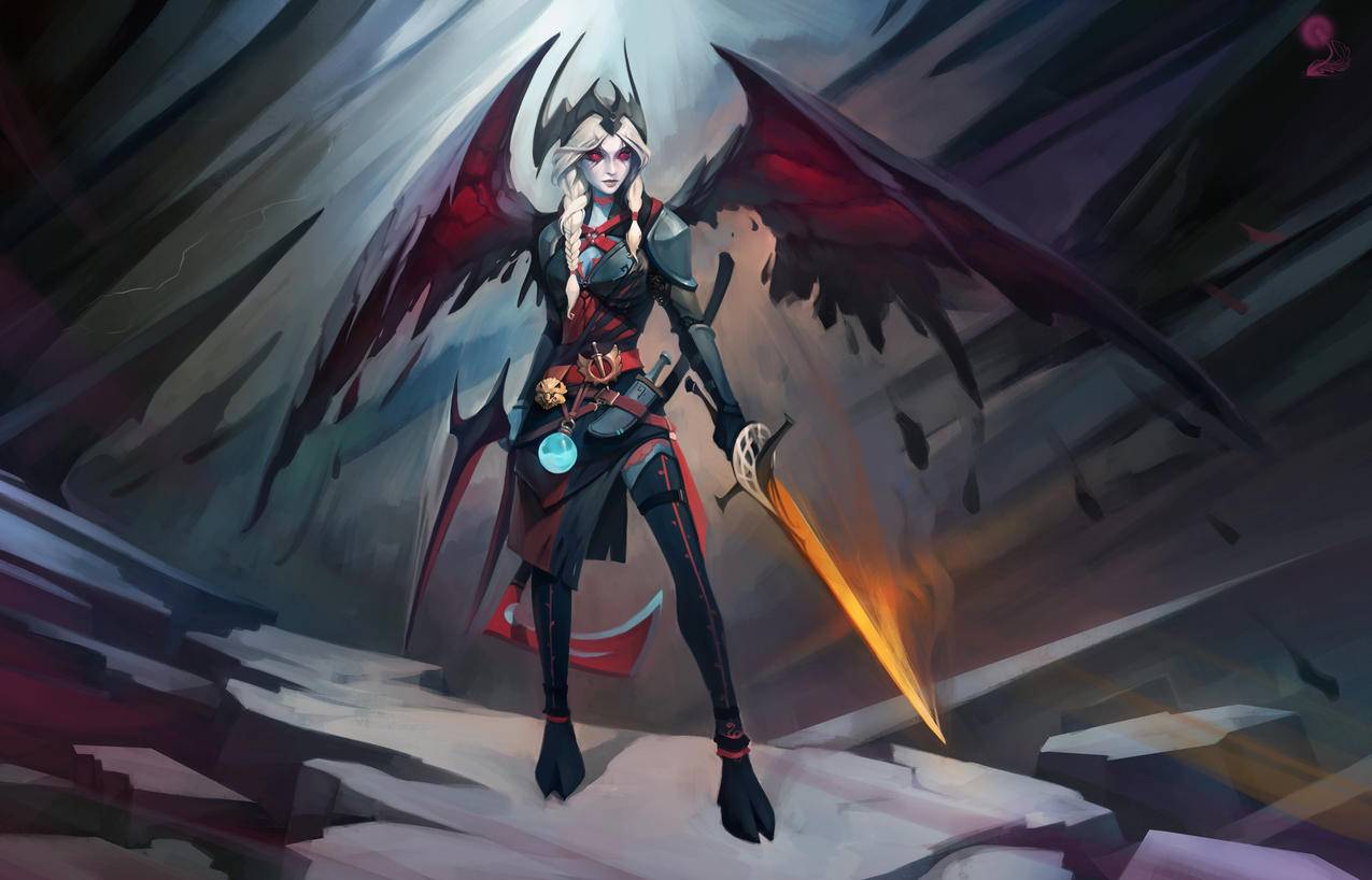 女孩,翅膀,剑,盔甲,dota2,4k游戏壁纸