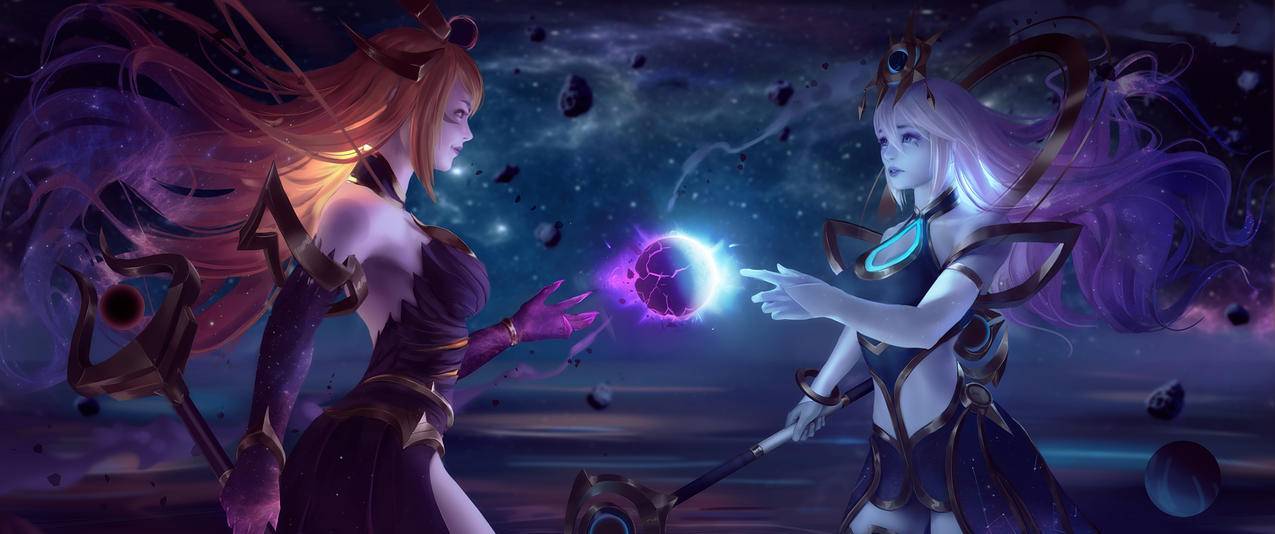 英雄联盟lol光辉女郎,暗星女王,耀星女神,拉克丝3440x1440游戏壁纸