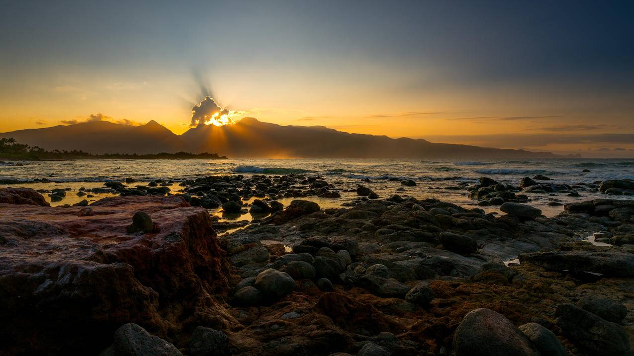 美丽海滩日落4k风景壁纸