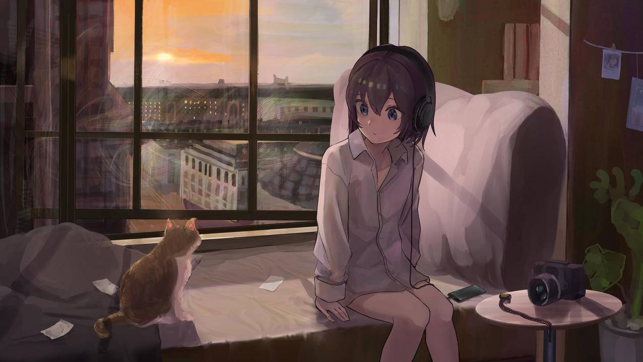 女生,窗户,4K动漫壁纸