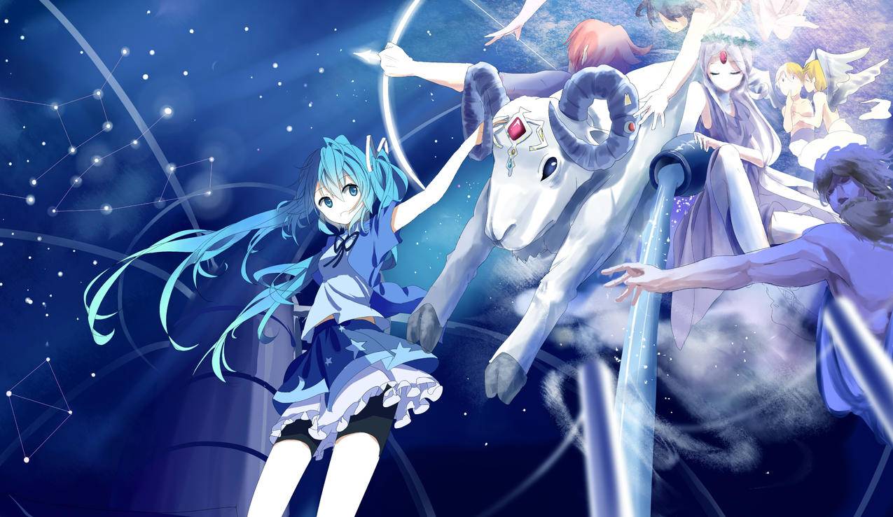 星座,羊,女神,女孩,VOCALOID初音未来4K壁纸