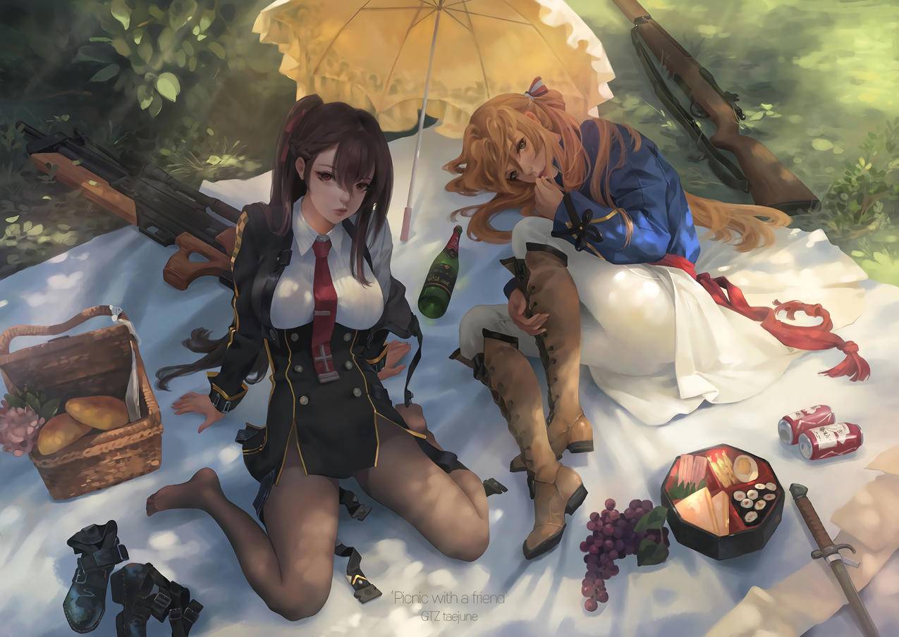 野餐,女孩前线,4K动漫壁纸