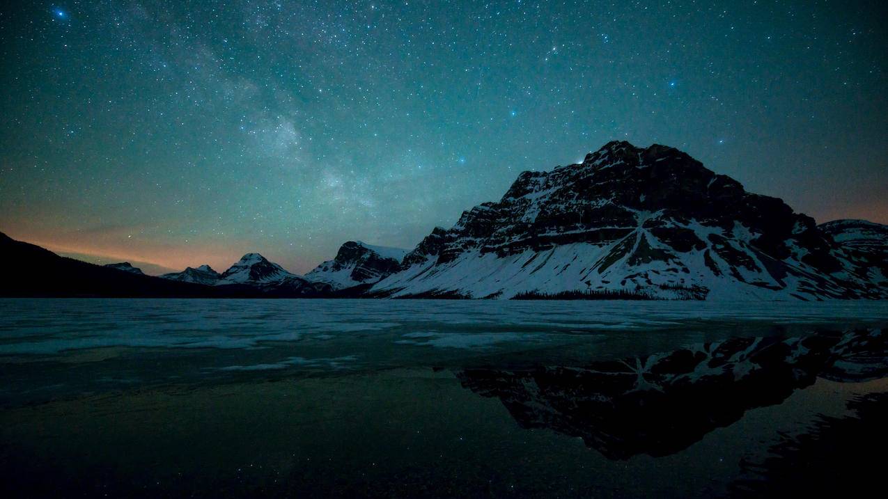班夫,国家公园,湖,银河,星空,5k风景壁纸