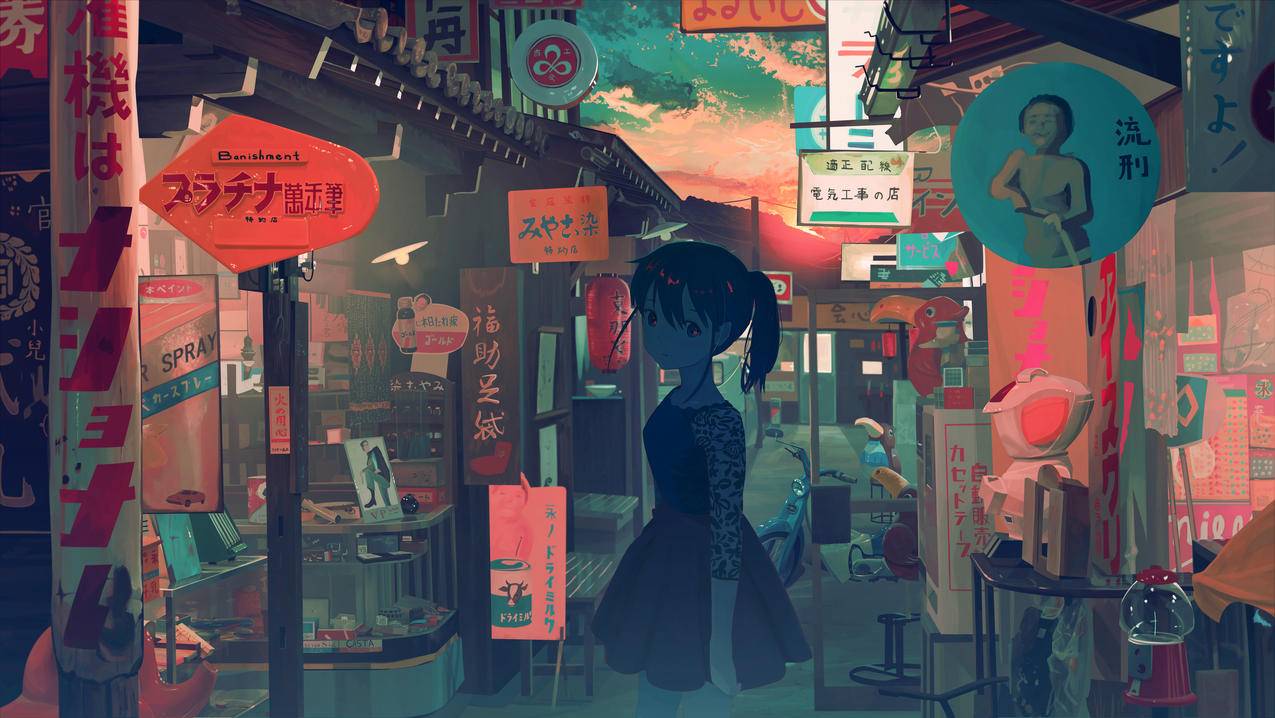 女孩,异世界,夕阳,空间,旅人,风景插画,4k高清壁纸
