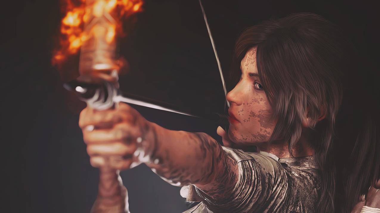 《古墓丽影Tomb,Raider》弓箭,火,4K高清壁纸