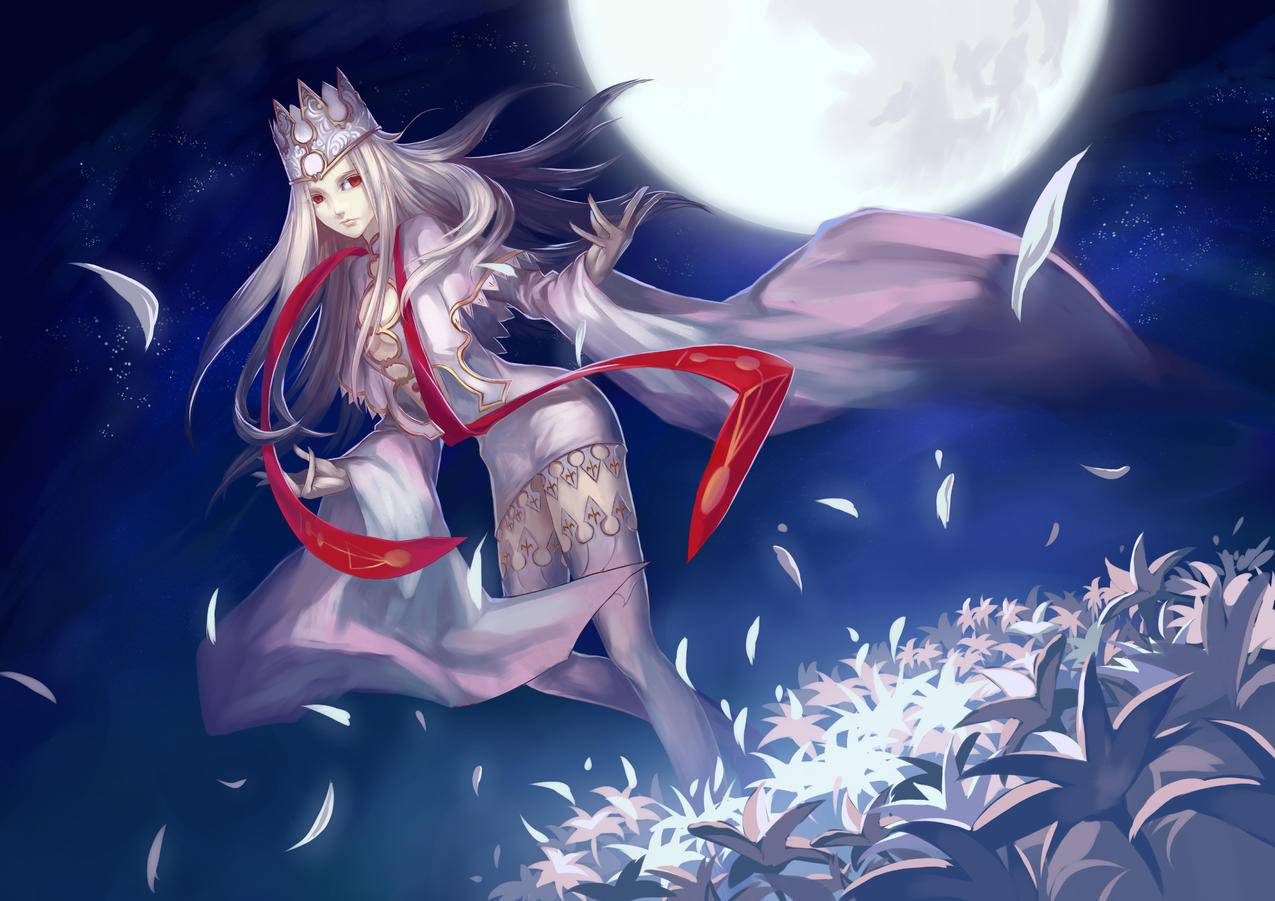 艺术,月亮,少女,4K动漫壁纸图片