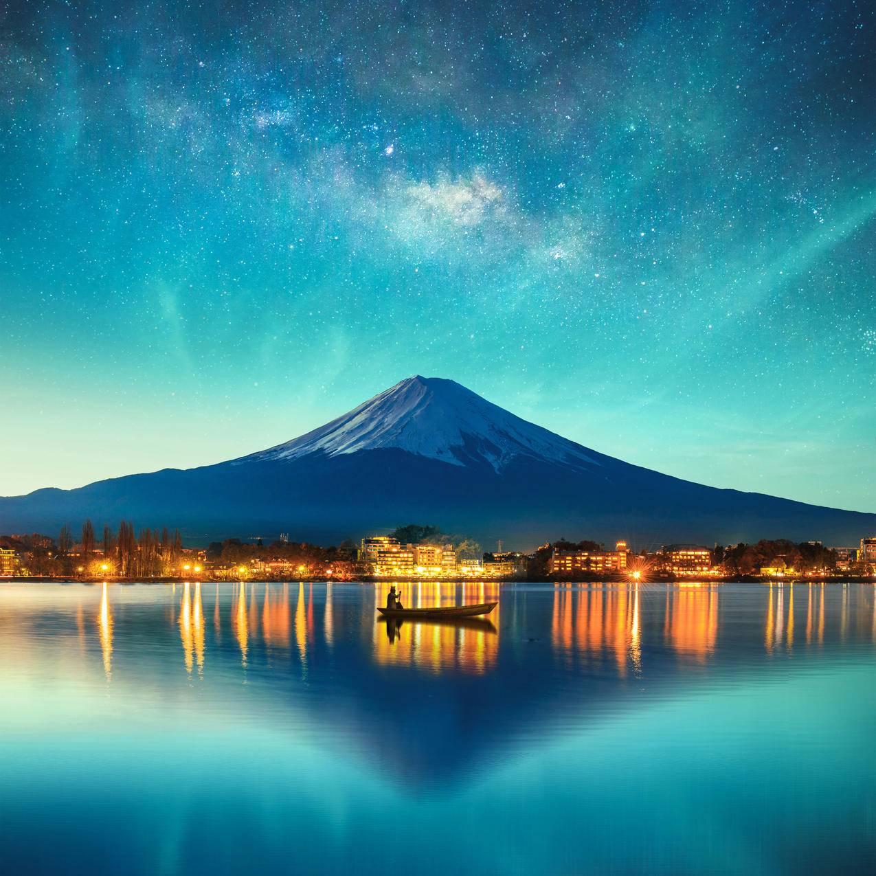 夜晚,星空,倒影,灯光,4k风景高清壁纸