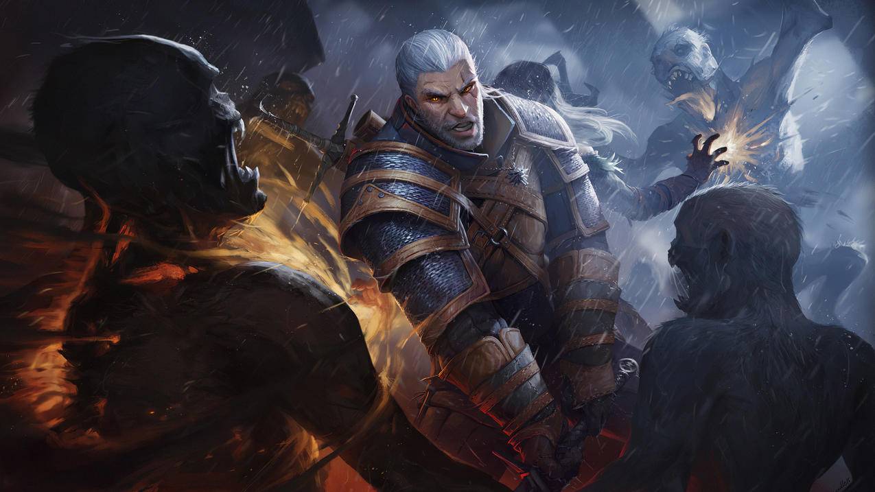 《巫师3witcher3》白发,盔甲,击杀,4K高清壁纸