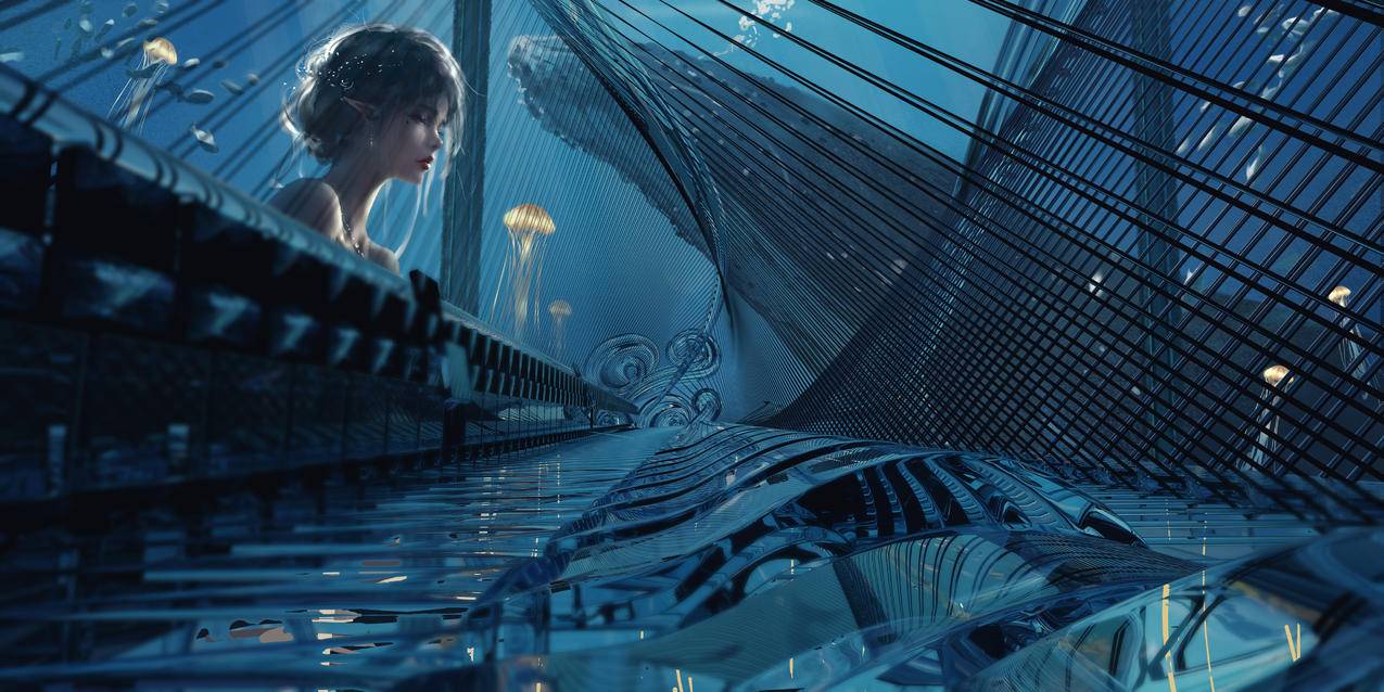 海琴烟,水晶钢琴,4K高清动漫壁纸