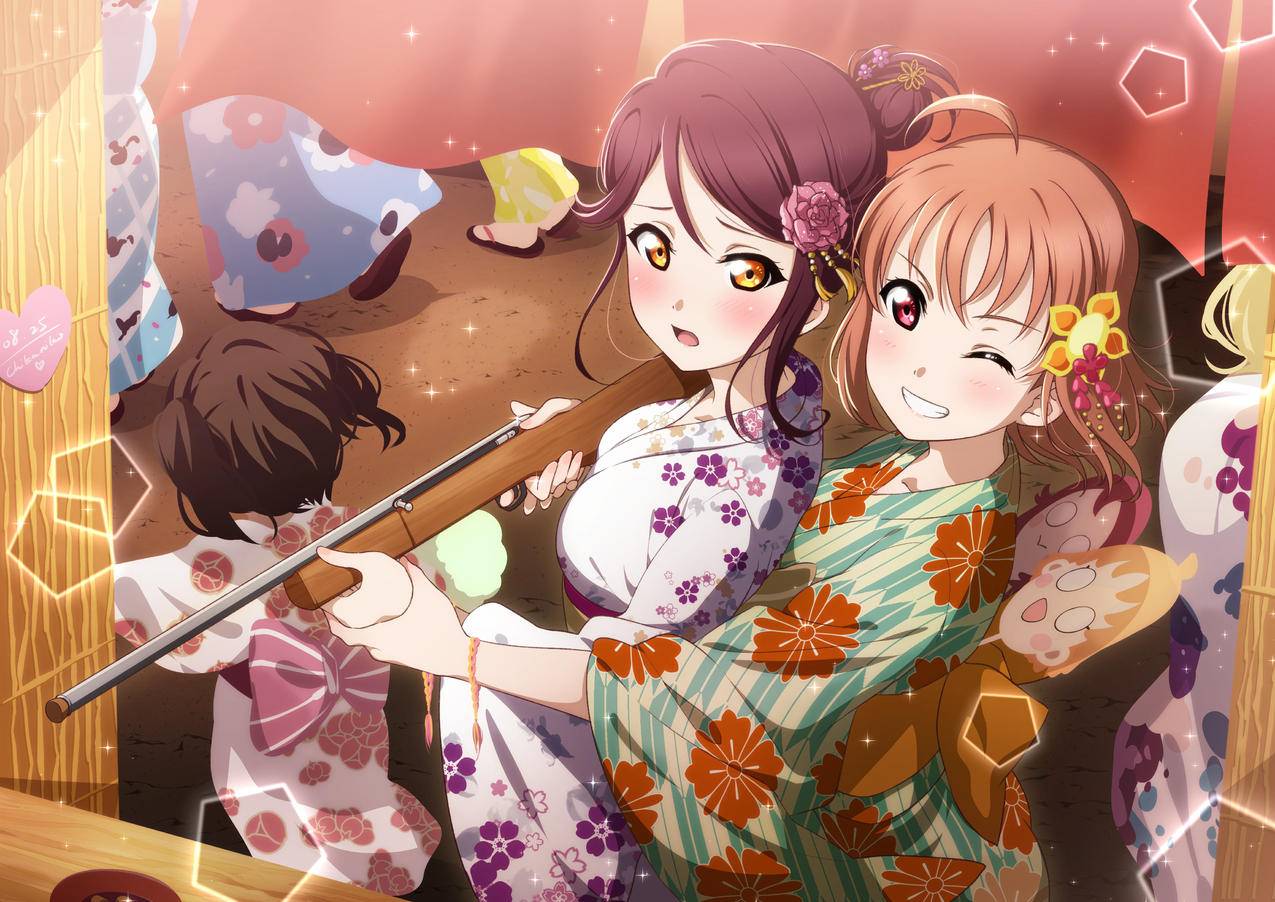 《学园偶像计划》和服,女孩,节日,枪,4K高清动漫壁纸
