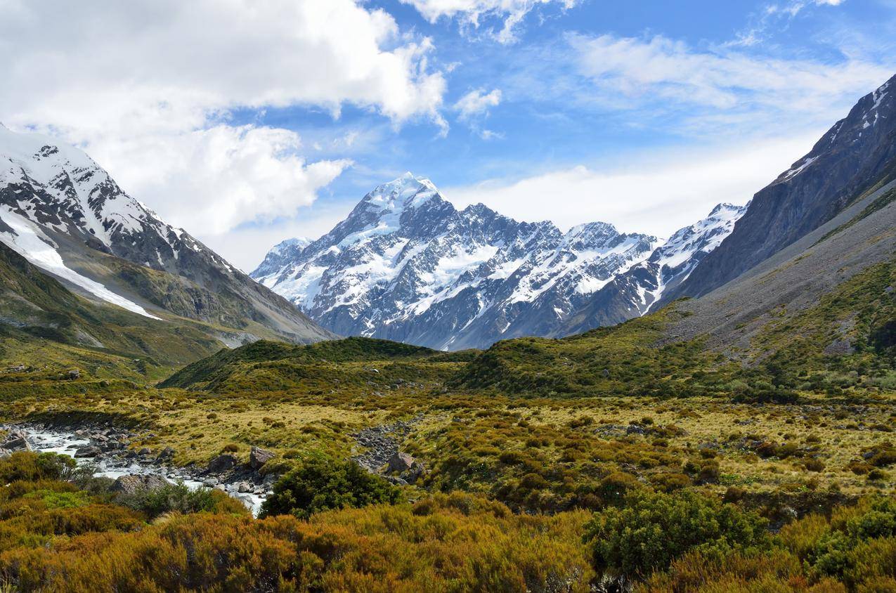 库克山,新西兰,高山,天空,云,南阿尔卑斯山,4K风景壁纸