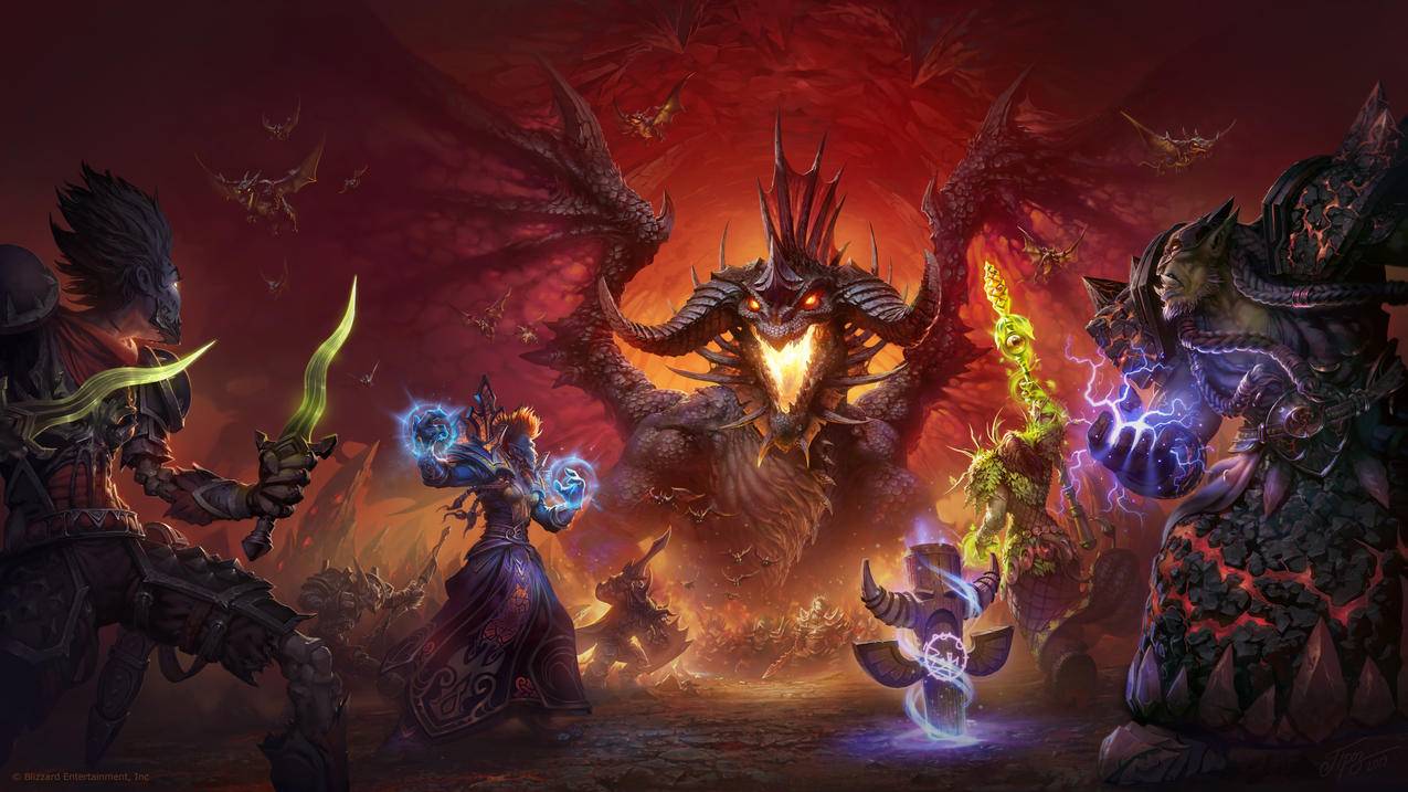 《魔兽世界World,of,Warcraft》翅膀,橙红,对战,4K高清壁纸