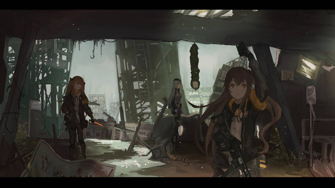 《404少女前线》战场,混乱,枪,4K高清动漫壁纸