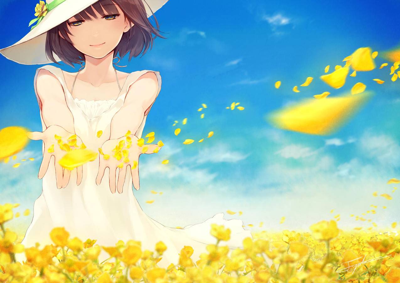 动漫少女,二次元,少女心,花瓣,4K高清动漫壁纸