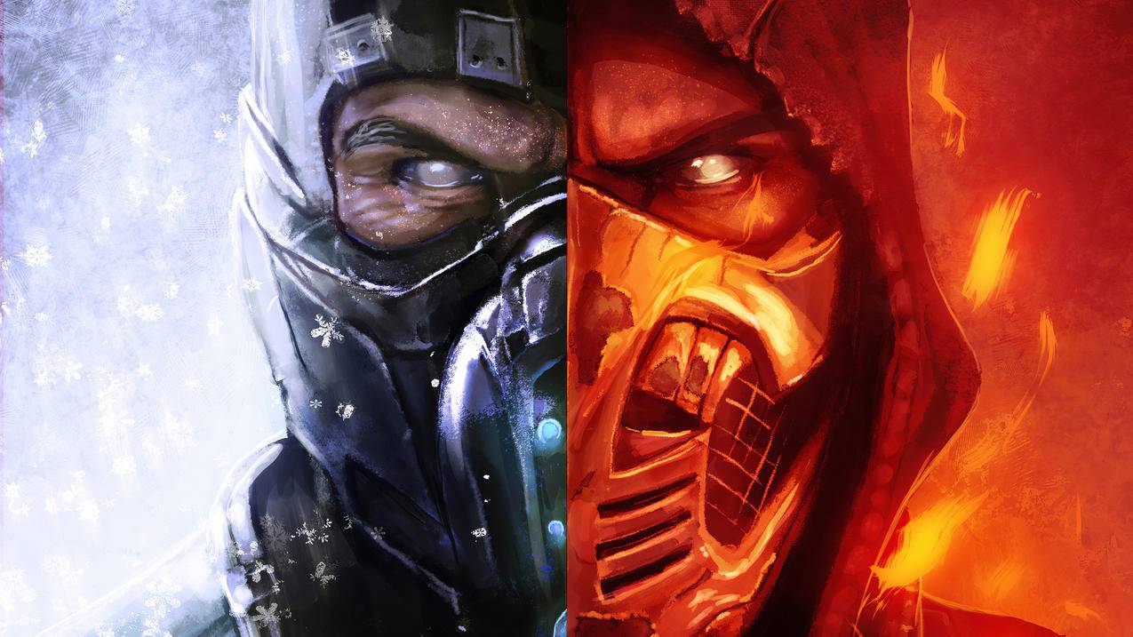 《真人快打X-Mortal,Kombat,X》红火,蓝白雪,面具,4K高清壁纸