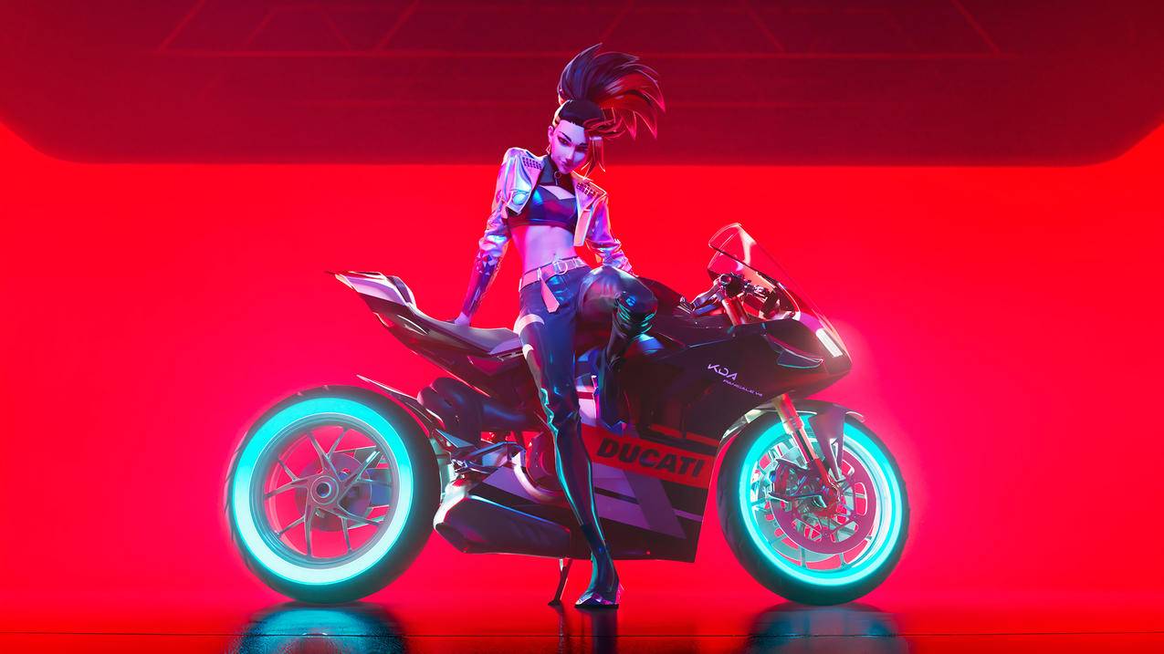 《英雄联盟LOL》阿卡丽,摩托车,4K高清游戏壁纸