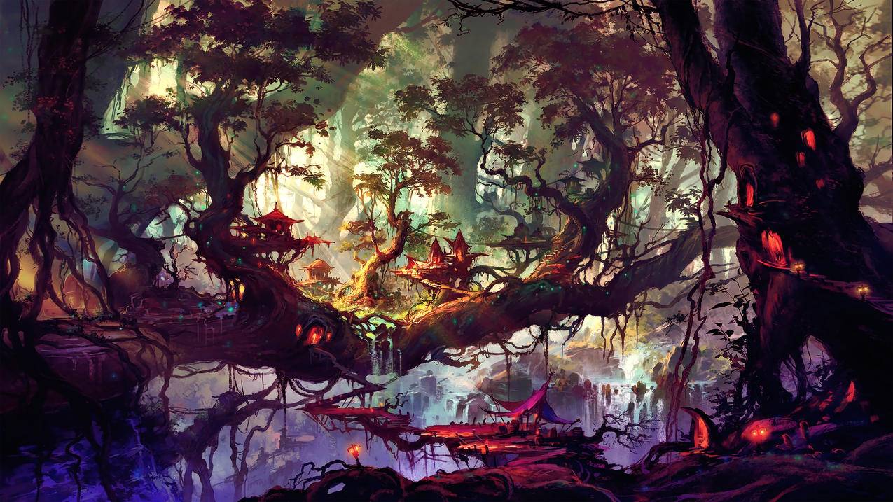 幻想艺术,树,风景,4k高清壁纸