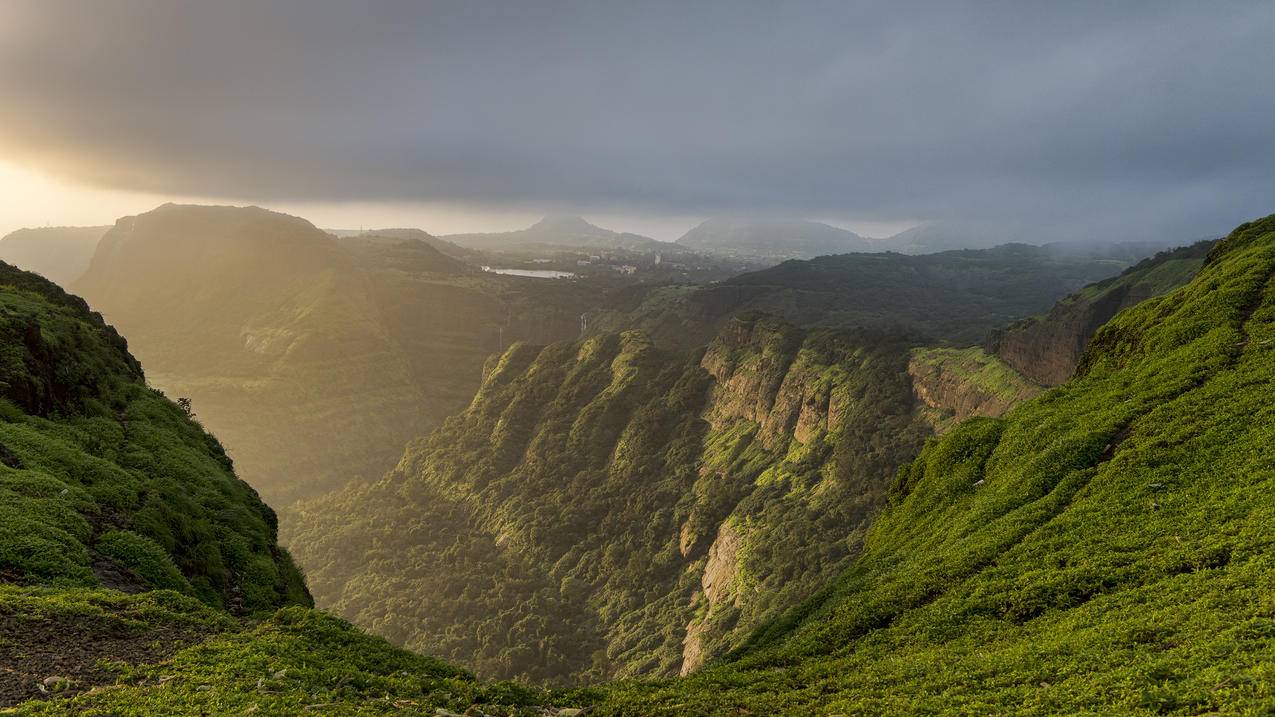 印度,夕阳,山谷风景4K壁纸