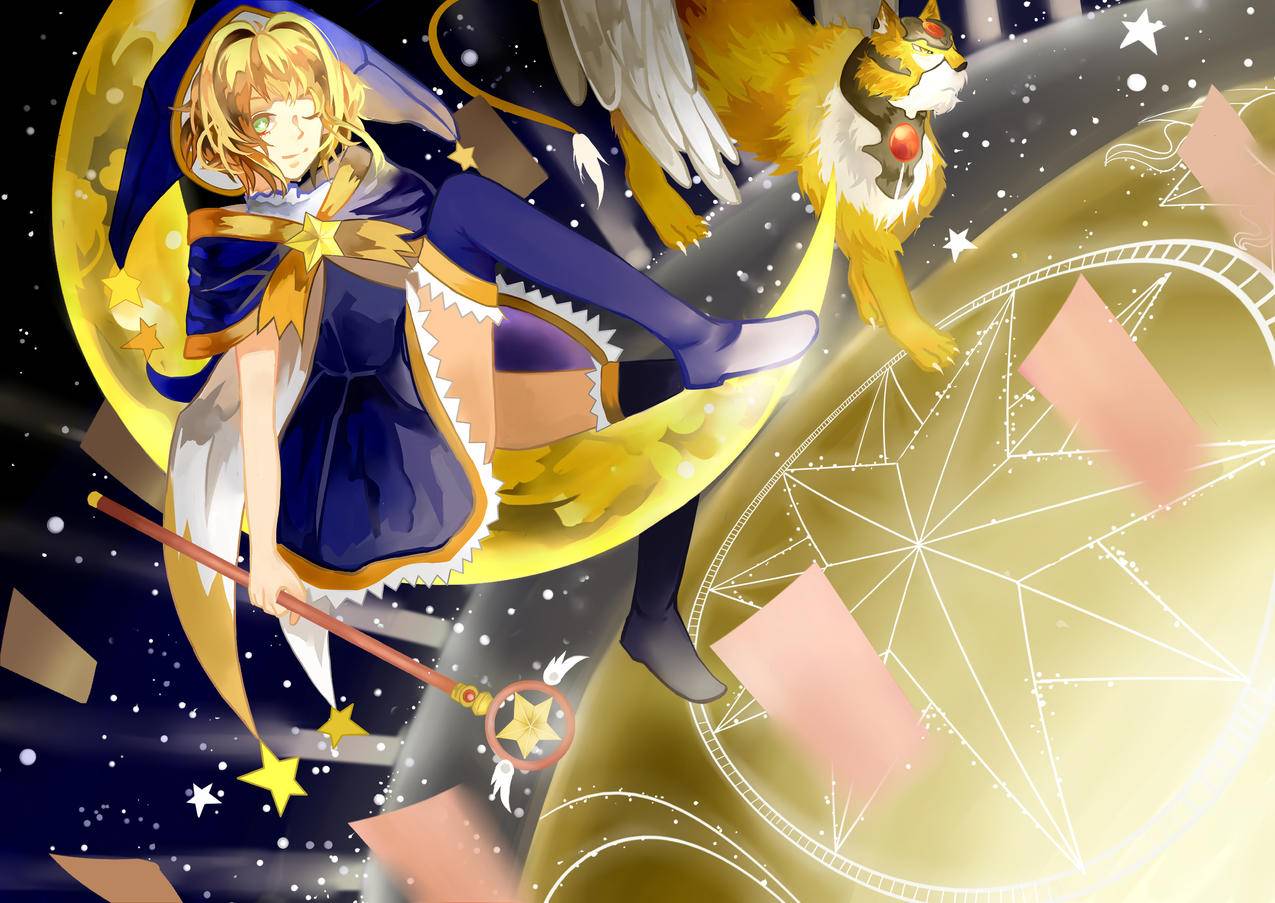 月亮,星星,魔法女生,4k动漫高清壁纸