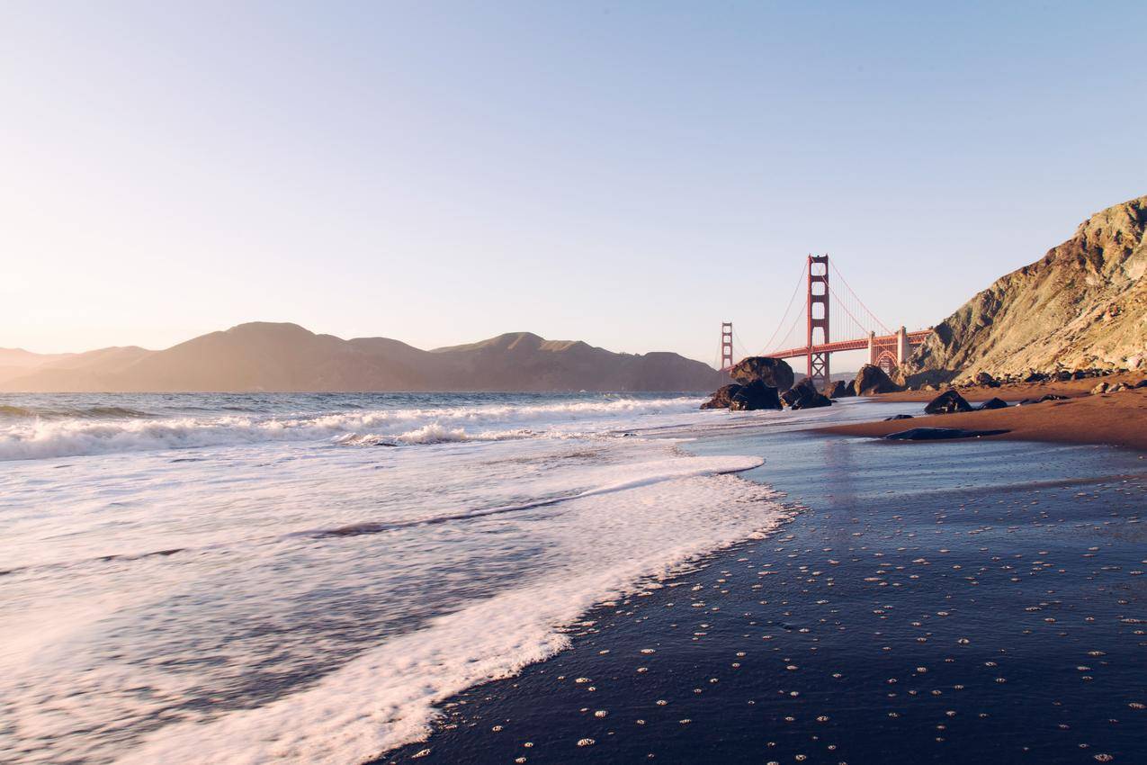 海滩,大桥,风景,5k壁纸