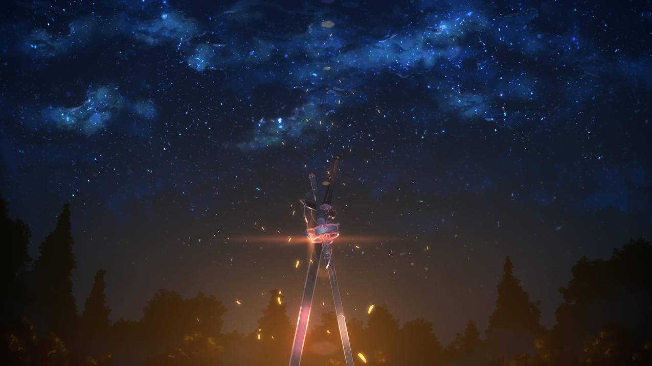 《刀剑神域》刀剑,光,夜晚,4K高清动漫壁纸