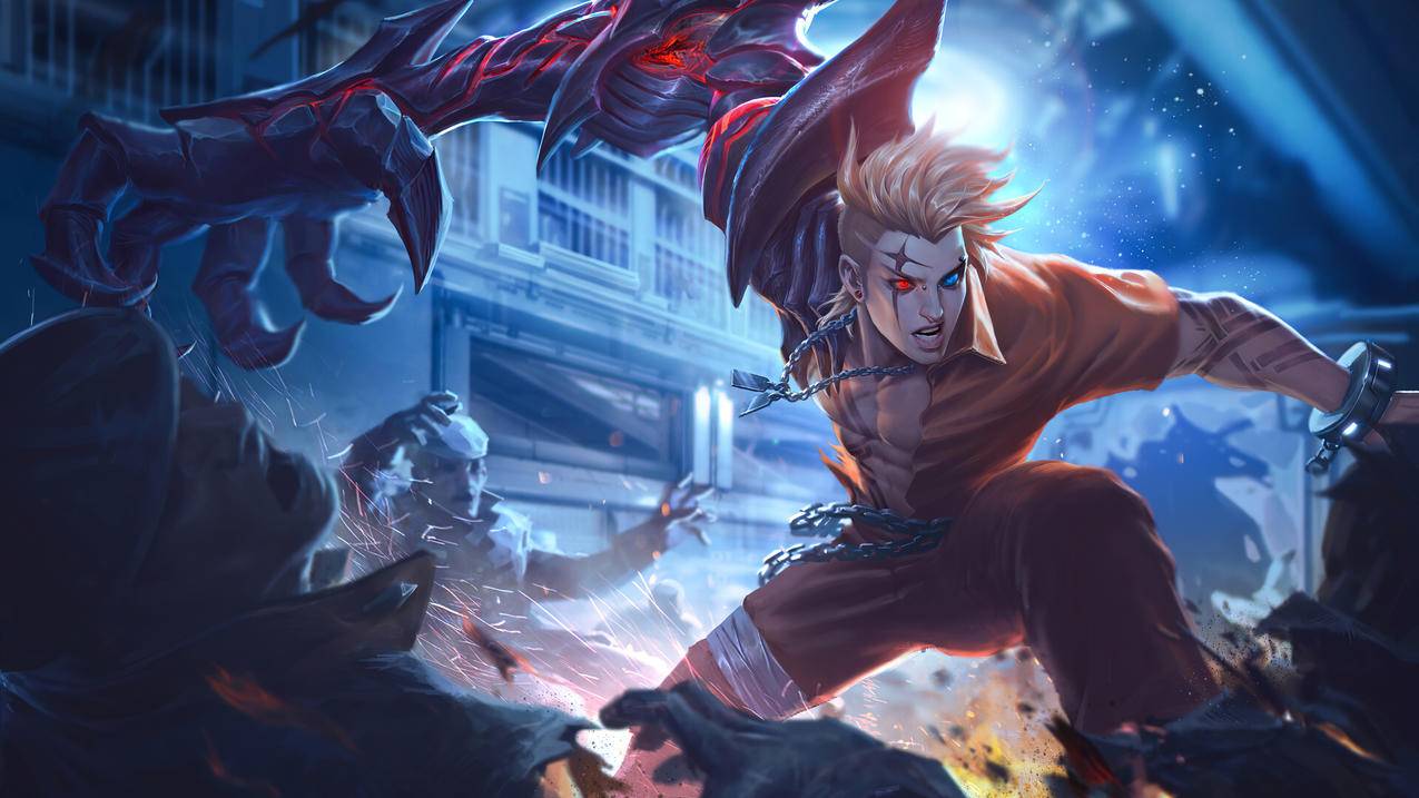 《传说对决,Arena,of,Valor》爪,橙色连体服,短发男,绷带,项链,锁链,4K高清壁纸