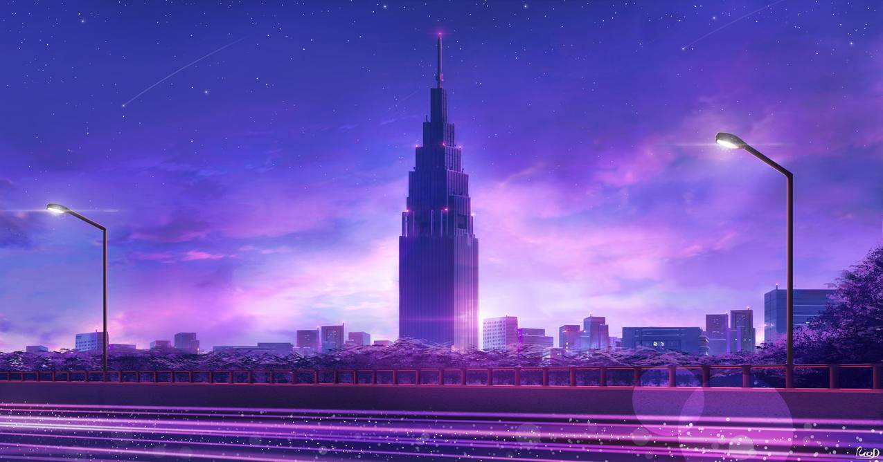 城市,夜晚,路灯,公路,天空,星星,流星,唯美风景,4k高清壁纸