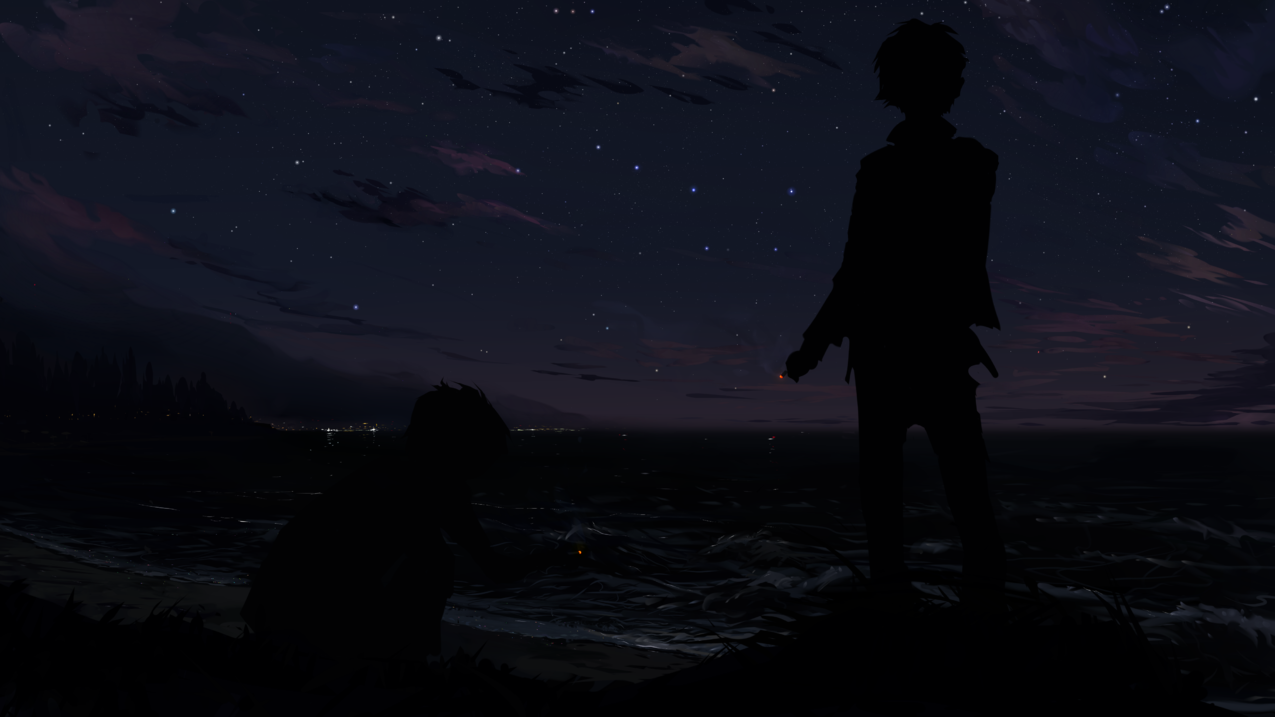 夜晚星空,海滩大海,烟,4K风景高清图片