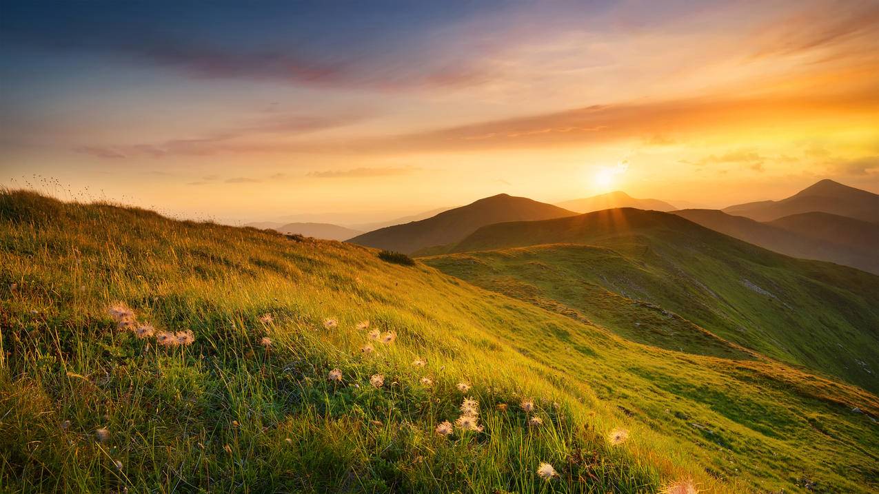 早晨,太阳,日出,山,风景,4k高清壁纸