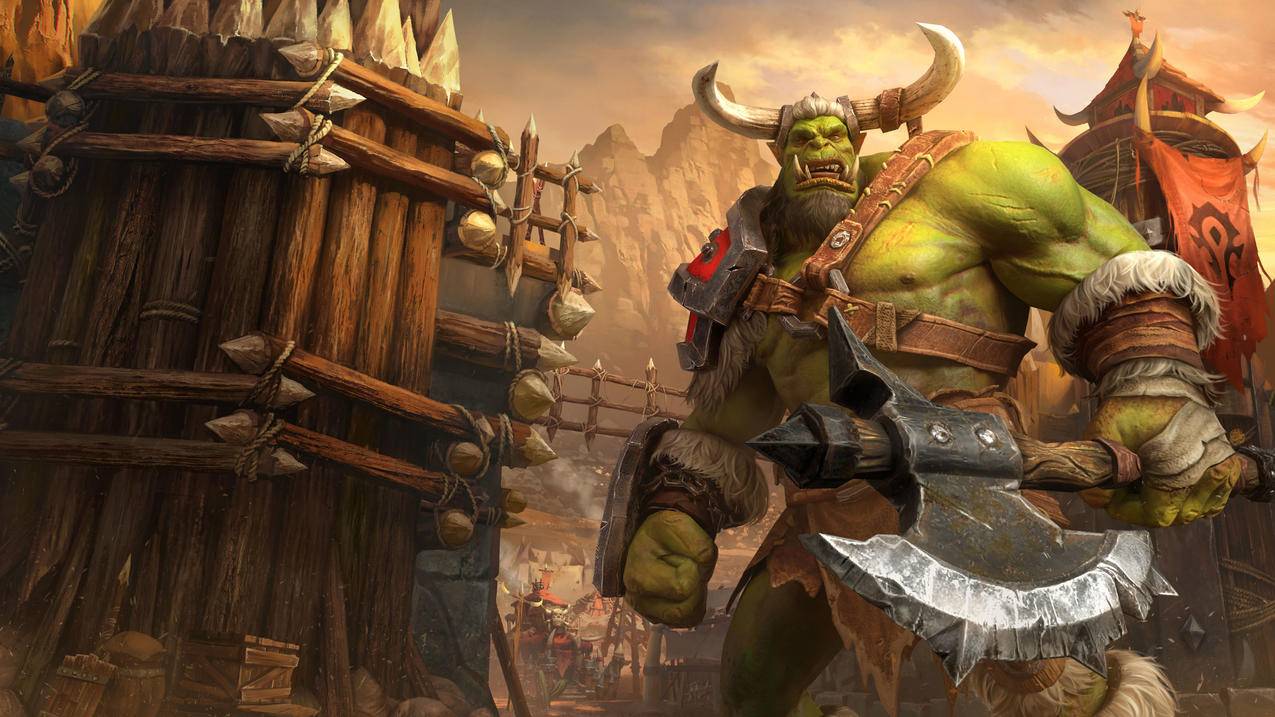 《魔兽争霸3-Warcraft,III》绿魔兽,牛角,刀斧,4K高清壁纸