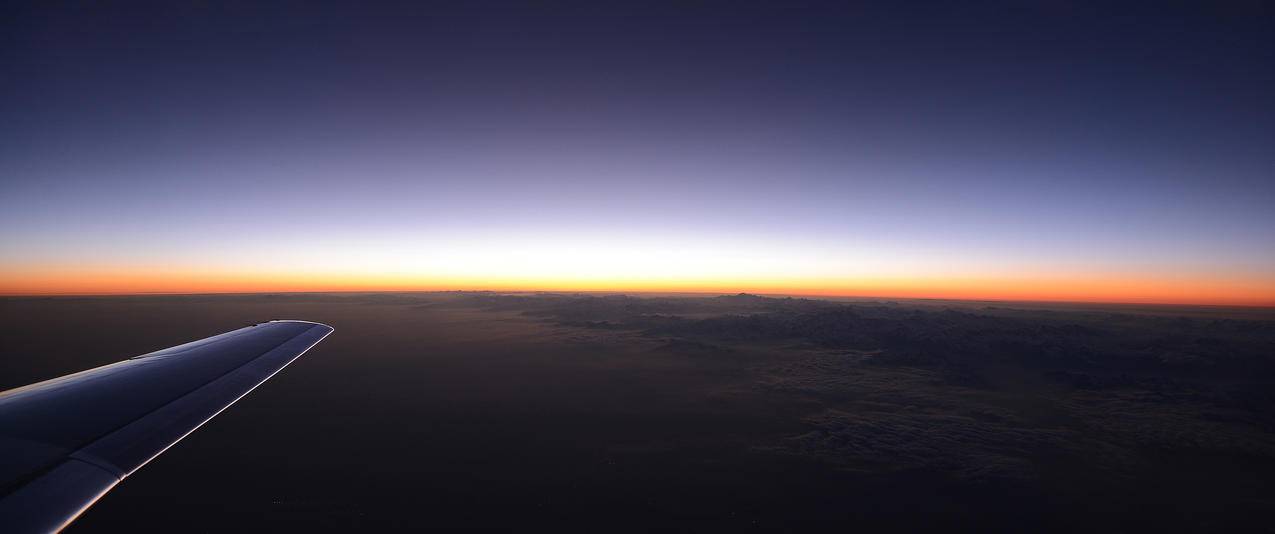 空中日落机翼3440x1440风景壁纸