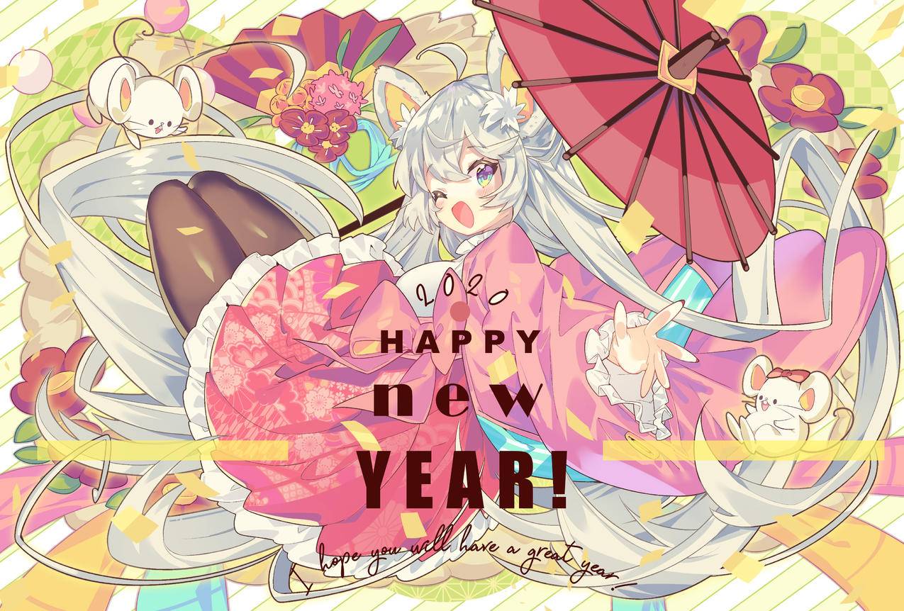 兽耳,伞,老鼠,花朵,女孩,可爱,4K高清动漫壁纸
