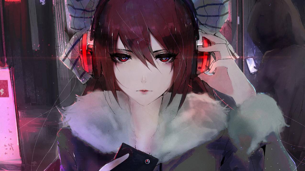 Aoi,Ogata,红耳机,酷,4K高清动漫壁纸