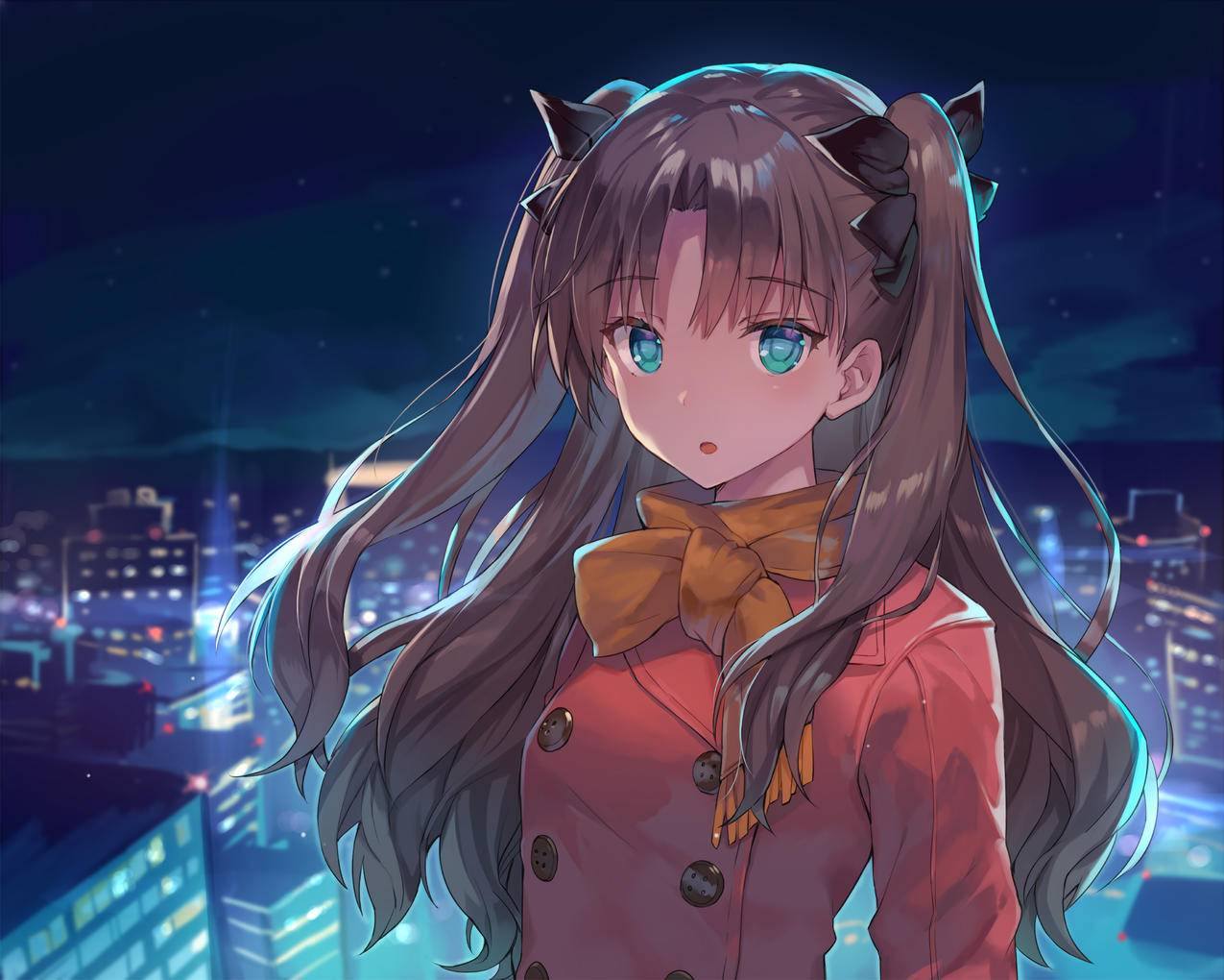 夜晚城市,可爱女生,4K动漫高清壁纸
