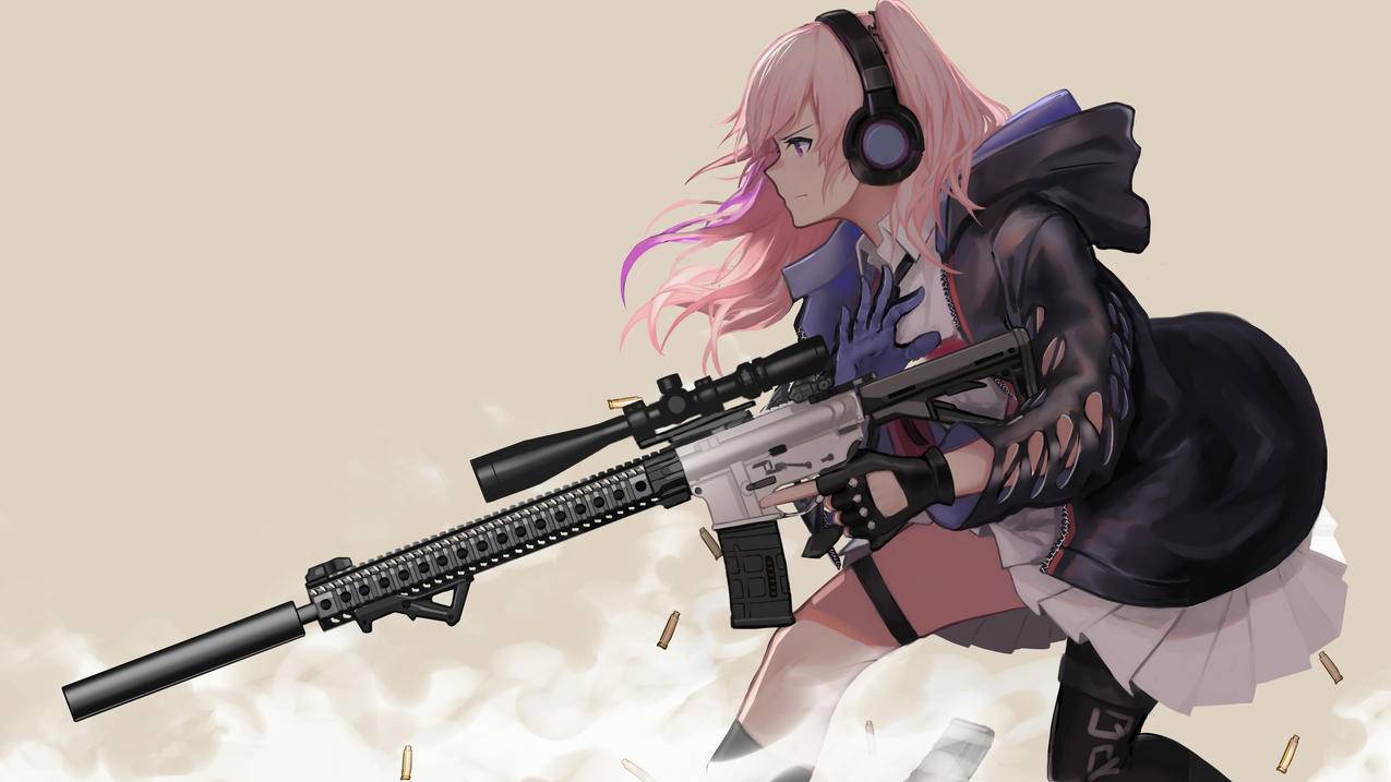 《少女前线》耳机,枪,4K高清动漫壁纸
