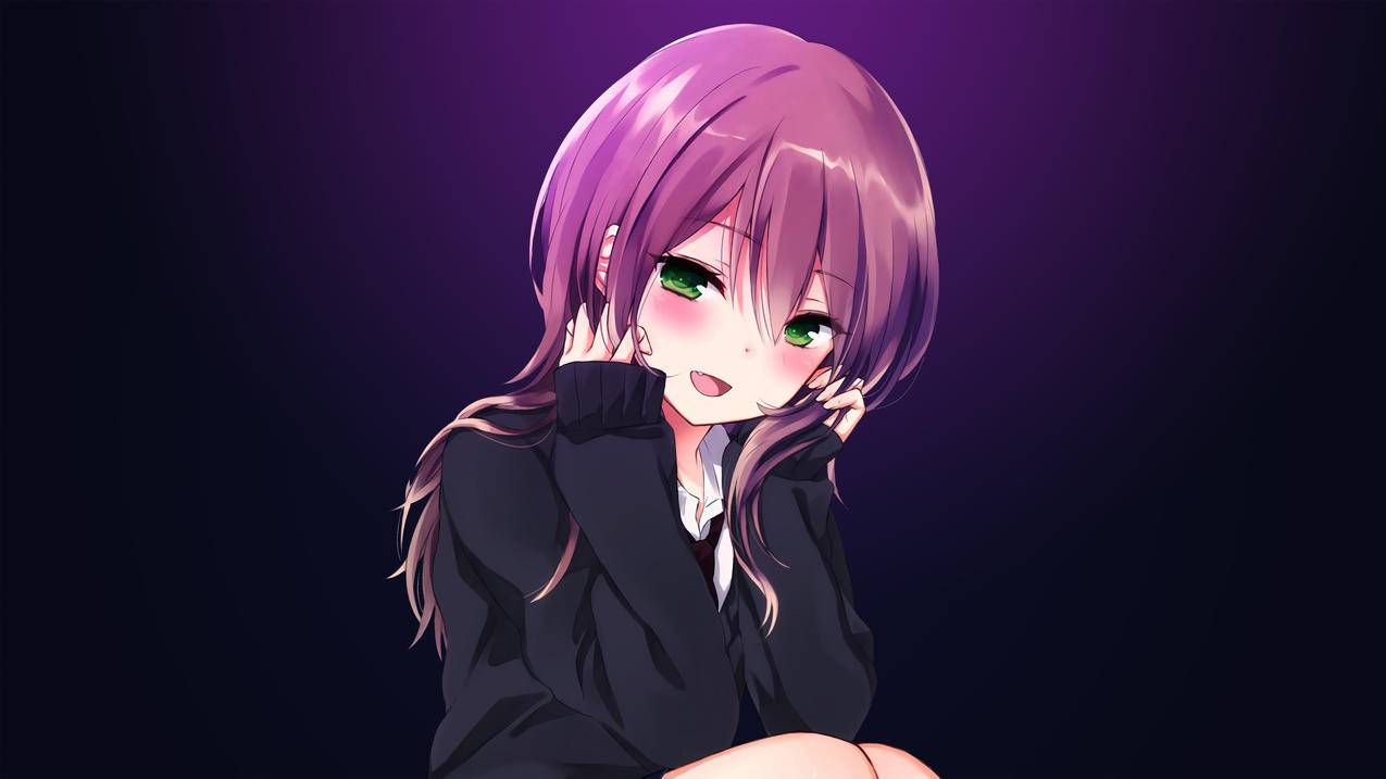 Blushy,Smile,紫色头发,可爱动漫女生,4K高清壁纸
