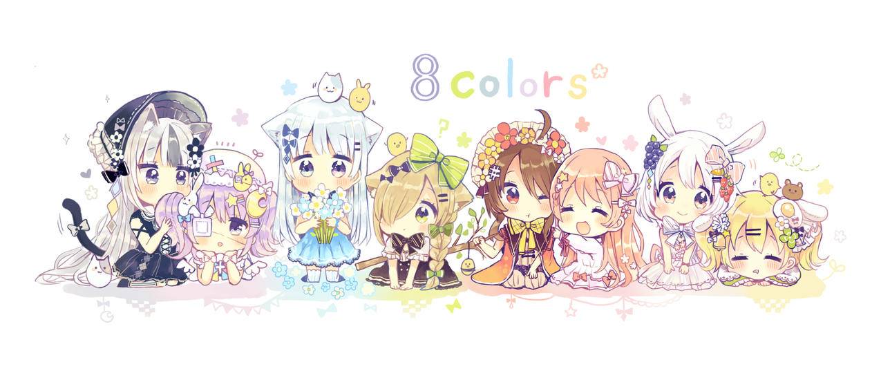 8colors,8个可爱小女孩3440x1440动漫壁纸