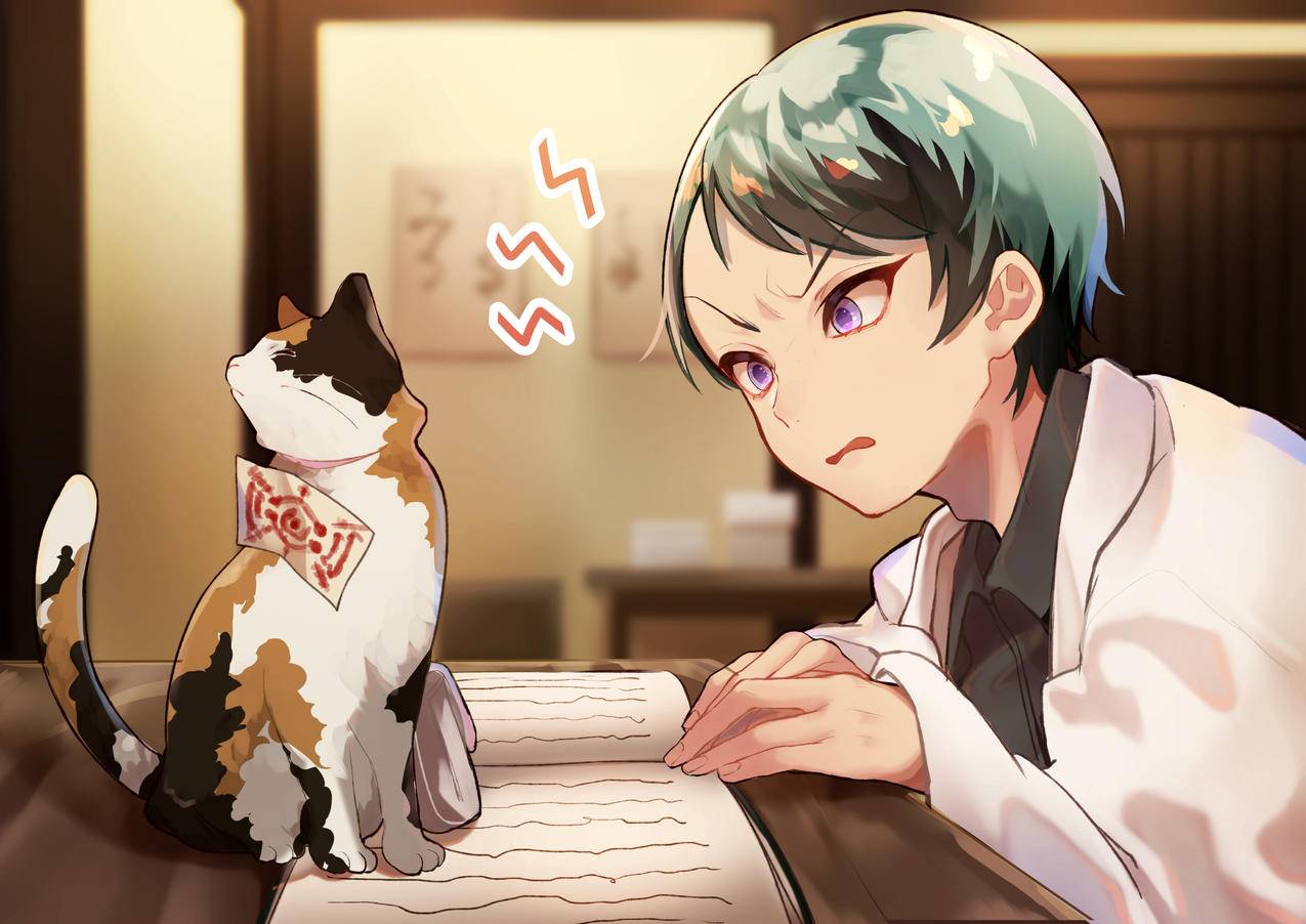 《鬼灭之刃》愈史郎,猫,4K高清动漫壁纸