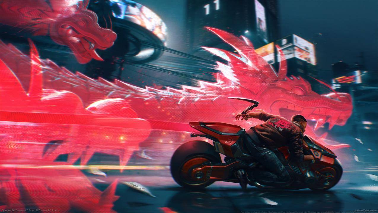 《赛博朋克2077》超酷摩托车,龙,4k高清游戏壁纸