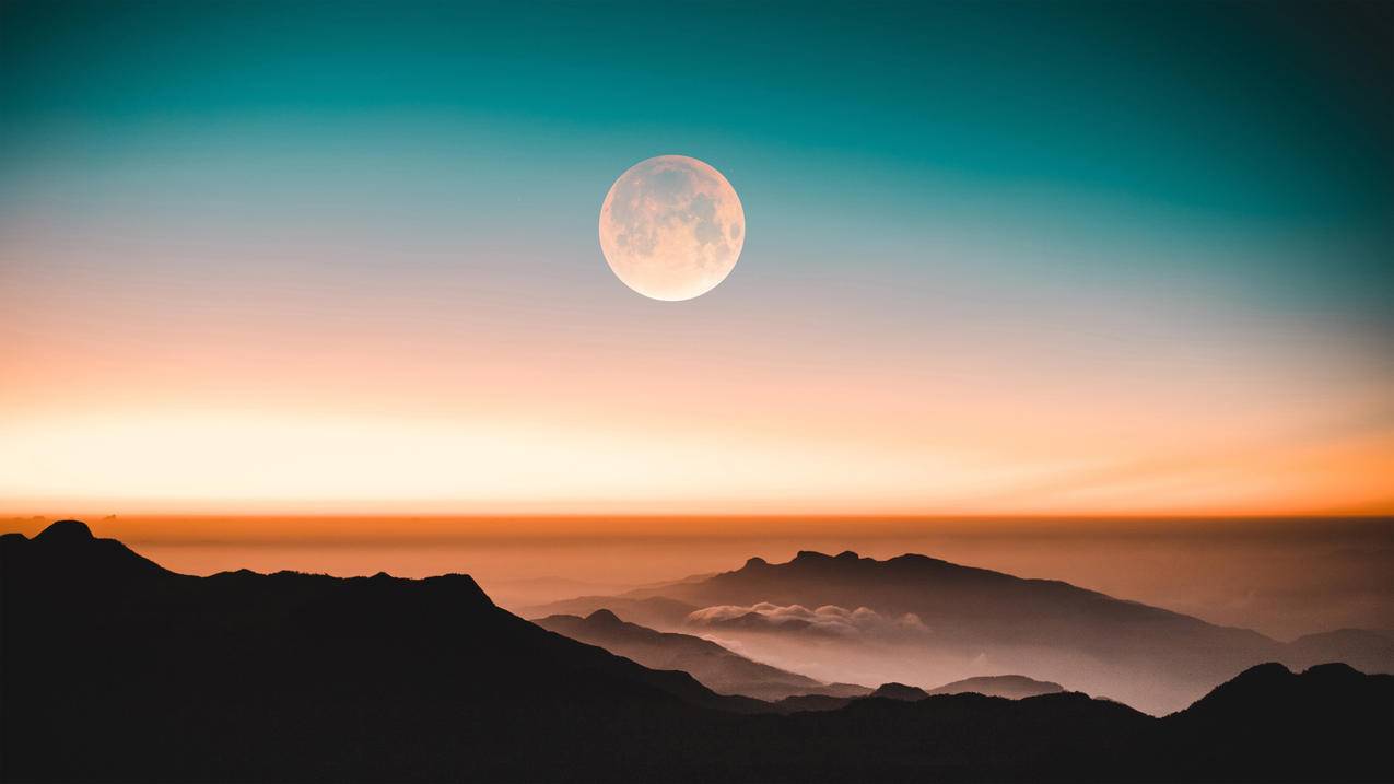 山峰,月亮,晚上,风景,4k高清壁纸