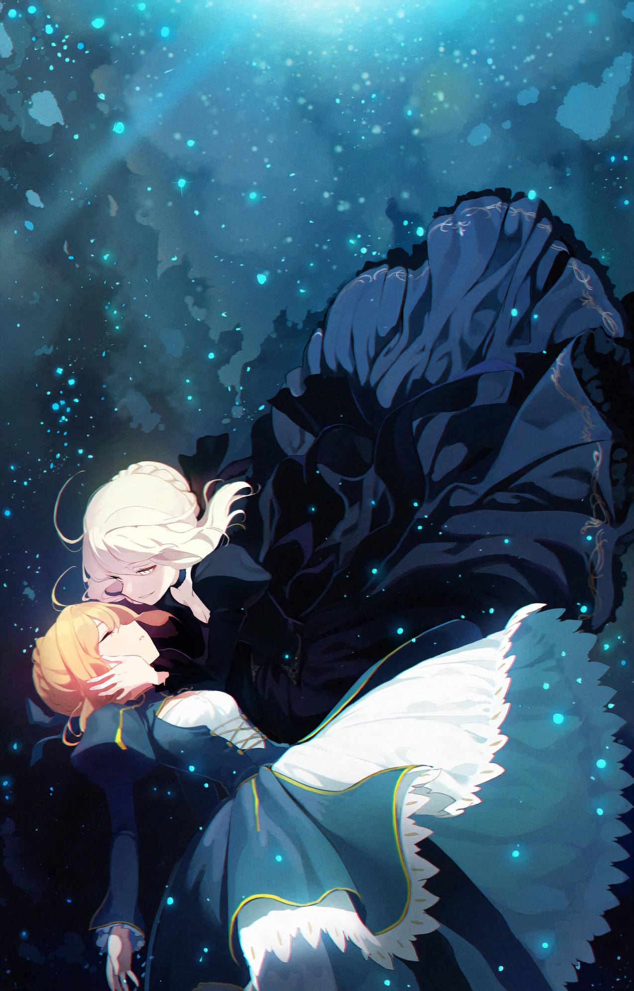 《Fate》阿尔托莉雅,黑裙白发,星光,4K高清动漫壁纸