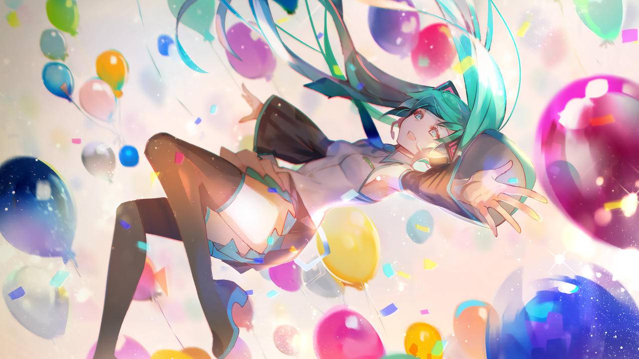 miku初音未来,气球,4K高清动漫壁纸