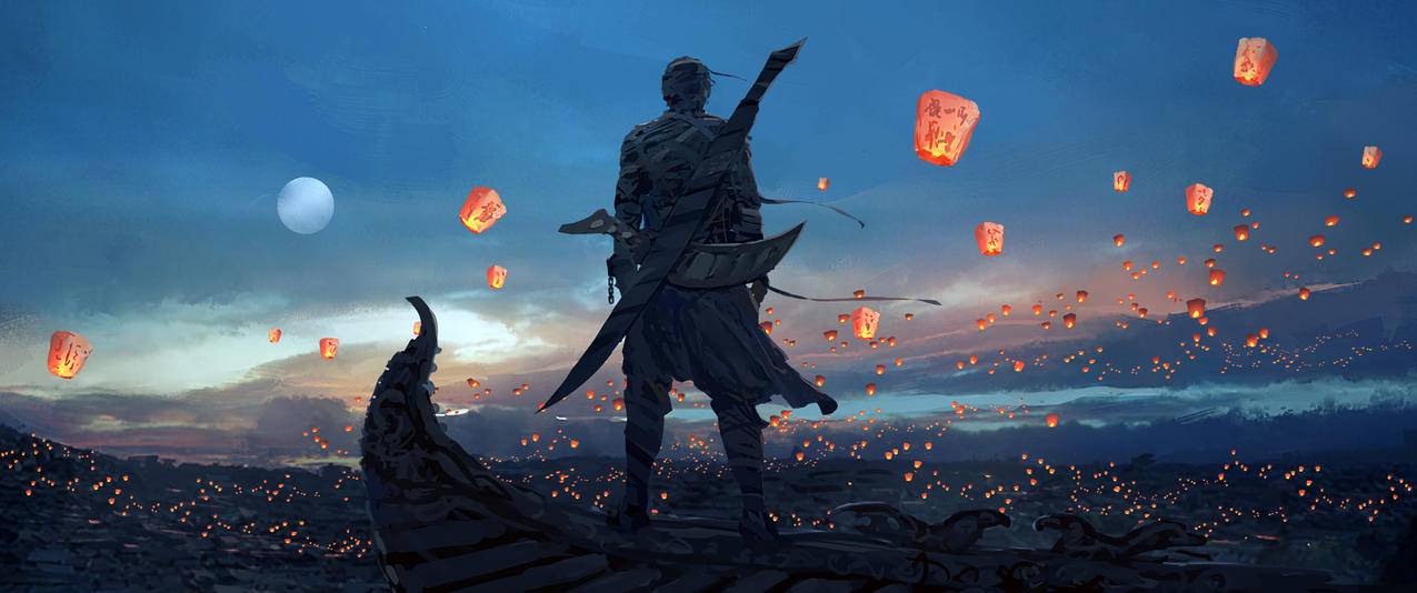 鬼刀孔明灯3440x1440壁纸