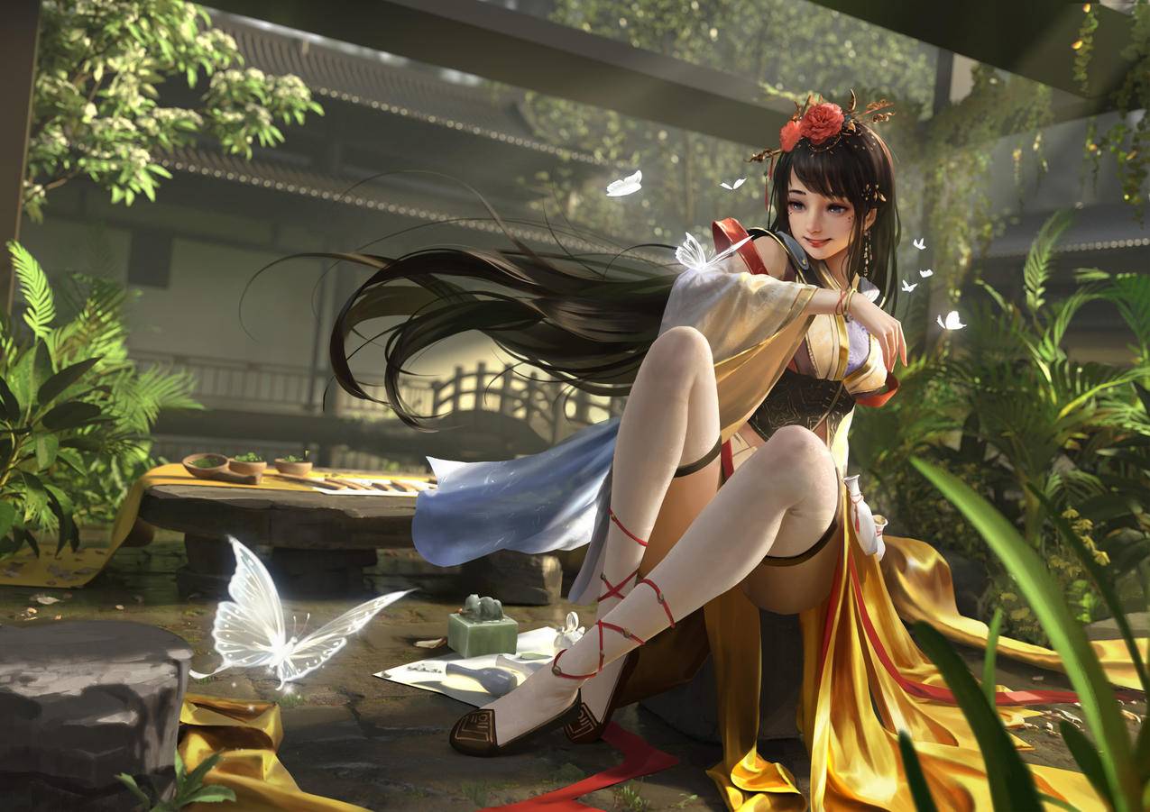 《三国杀》蝴蝶,庭院,女孩,唯美,4K高清游戏壁纸