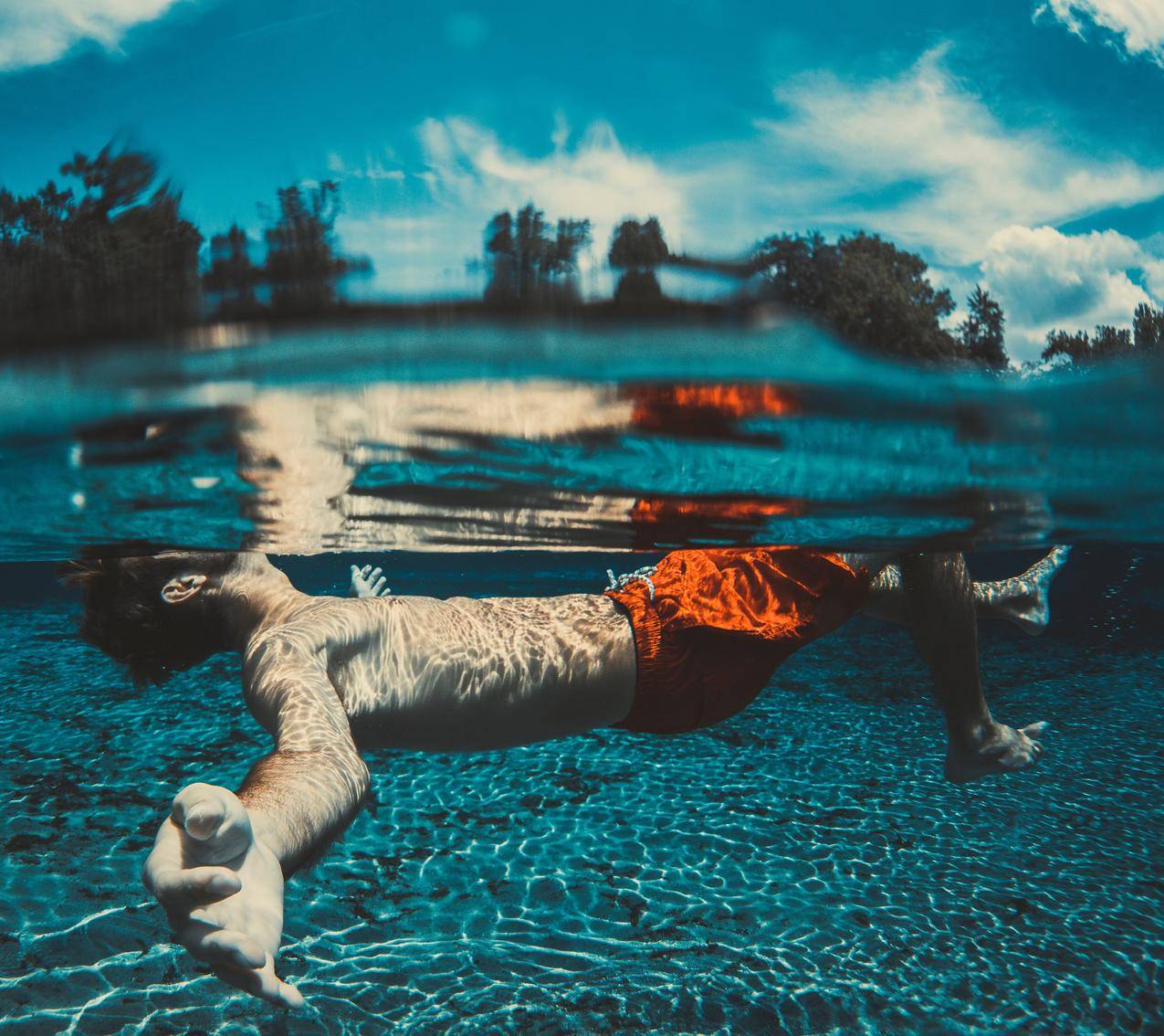 浮动,乐趣,男子,海洋,游泳,水下,4K图片
