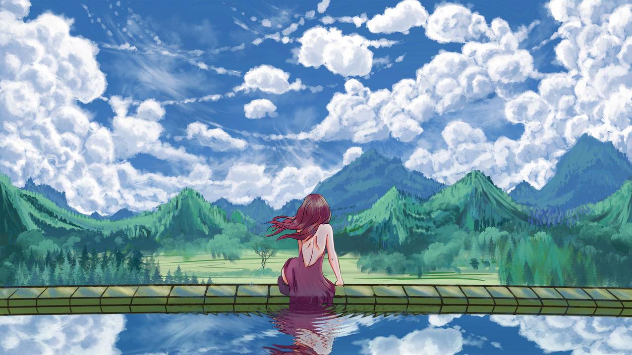 动漫背景女生风景,4k高清壁纸