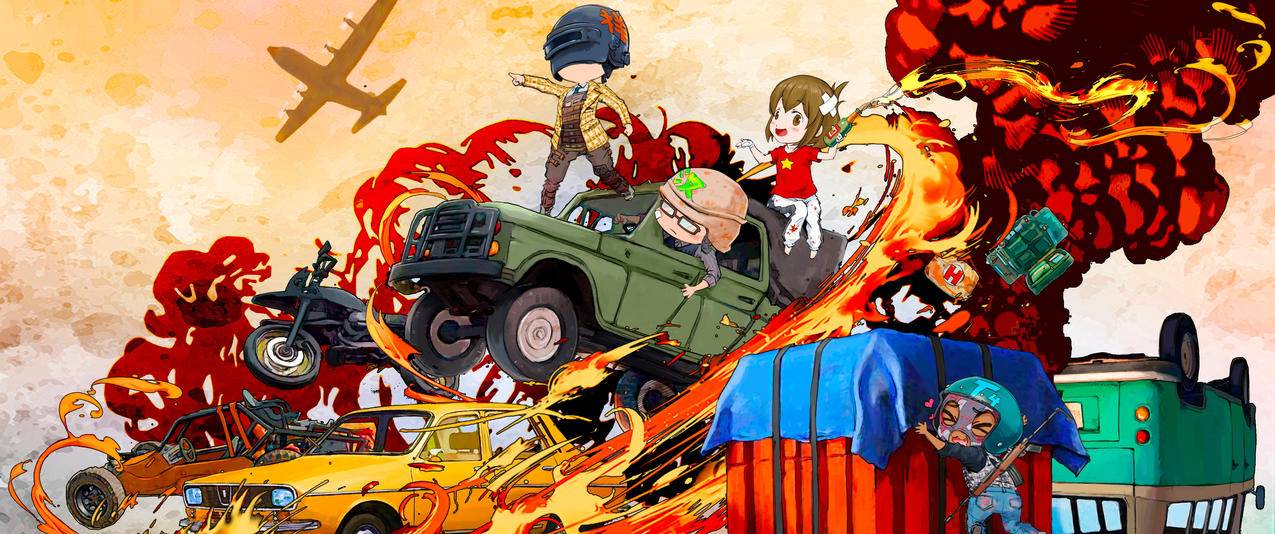 大吉大利今晚吃鸡Q版3440x1440壁纸