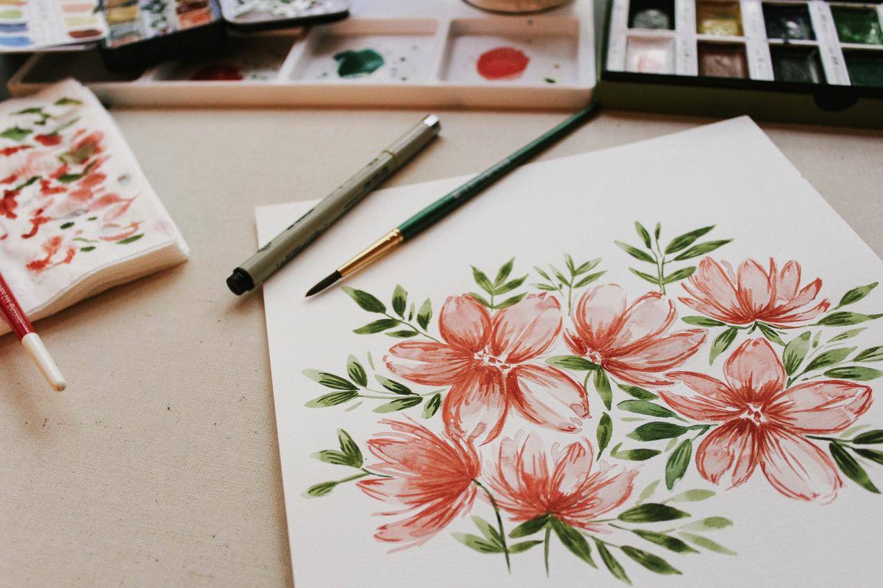 画画,花,水彩画5K图片