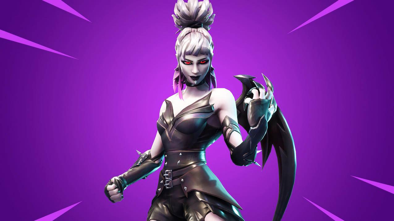 《堡垒之夜fortnite》白发,黑色抹胸短裤,翅膀,紫,4K高清壁纸